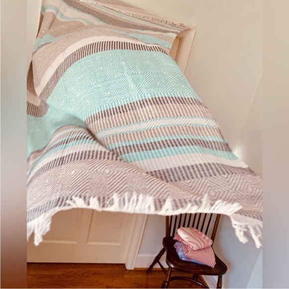 Travel Wrap Blanket Sarong Hand Crafted Loom Weave 2 Side Organic Cotton Aqua - Picture 9 of 16